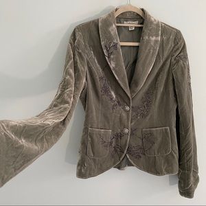 Sage Green Silk Blend Velvet Fitted Blazer Jacket